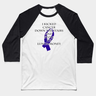 Cancer Bully (Dark Blue Ribbon) Baseball T-Shirt